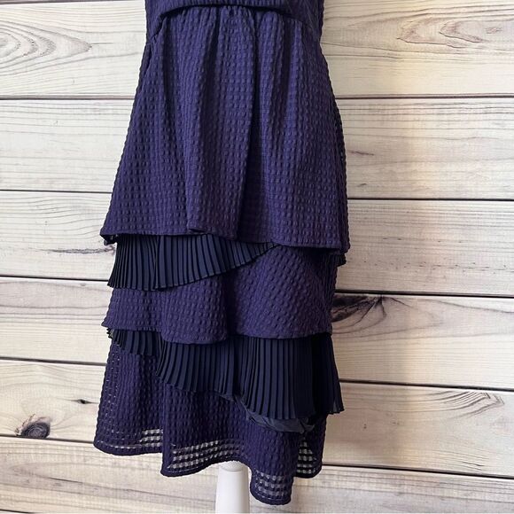 Anthropologie Ric Rac Navy Blue Tiered Layered V Neck Dress - Picture 3 of 9